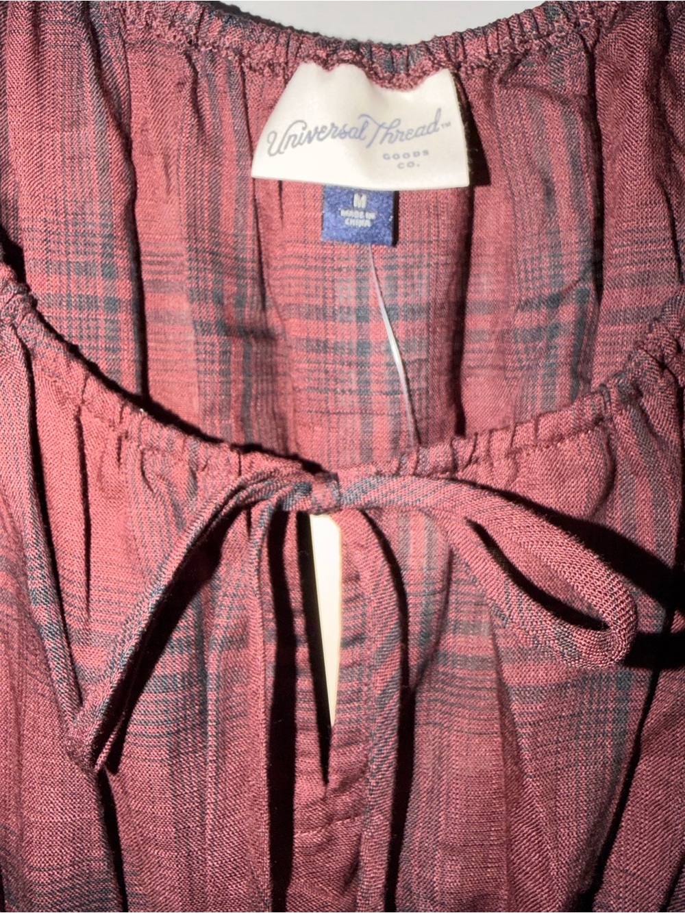 Burgundy Plaid Long Sleeve Midi A Line Dress size M - Picture 3 of 5